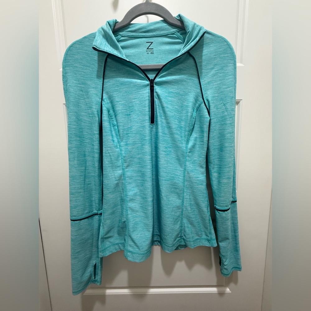 Z by Zella Quarter Zip Collared Pullover. Teal. Size XS